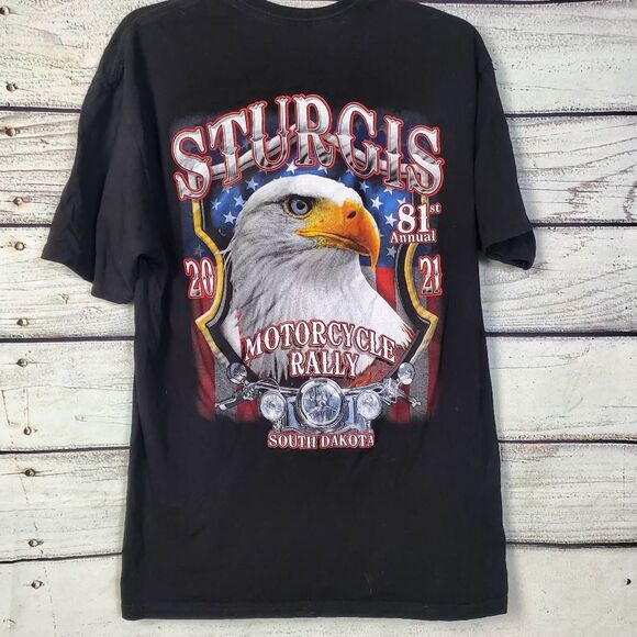 Sturgis 2021 Motorcycle Rally T-Shirt Men’s XL Black Bald Eagle Graphic Tee - Picture 2 of 6